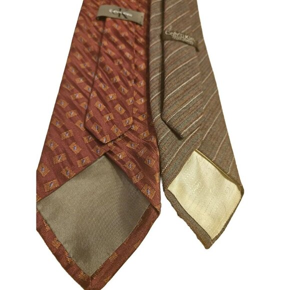 CALVIN KLEIN Mens Striped 100% Silk & Lambswool Ties Set Of Two Great Condition - Picture 4 of 6